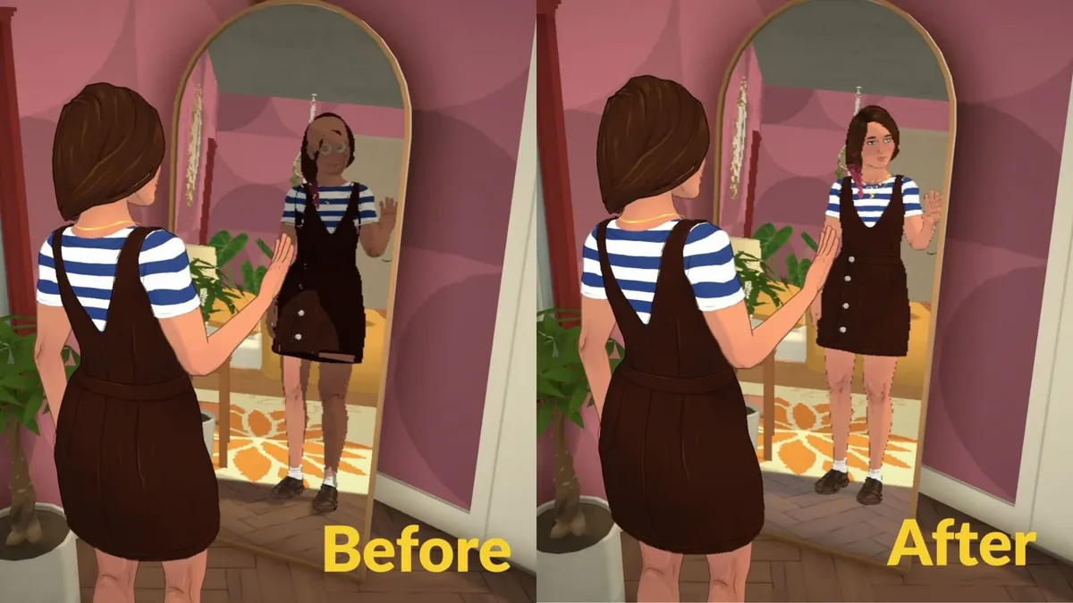 Official Paralives patch 0.1.6 before-and-after screenshot showing the Mimimi visual fix